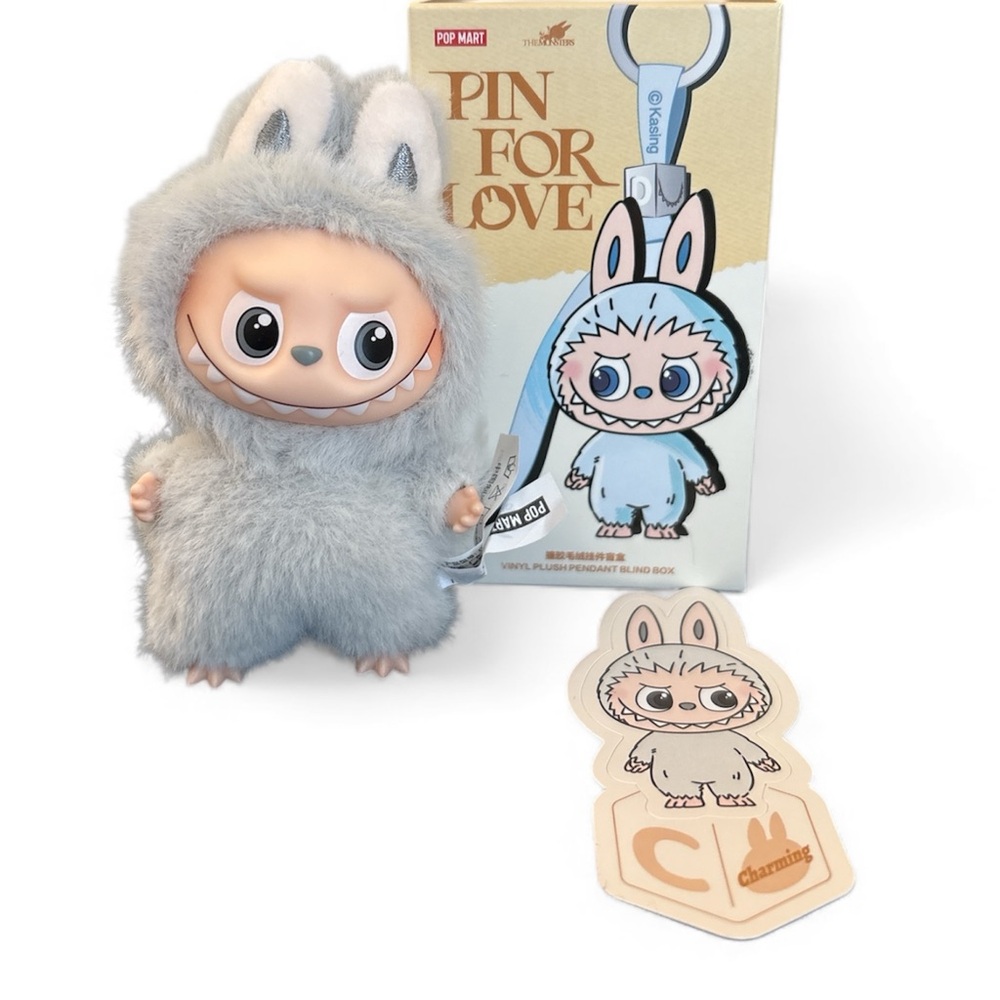 Authentic Pop Mart Labubu Pin For Love Keychain for Letter C